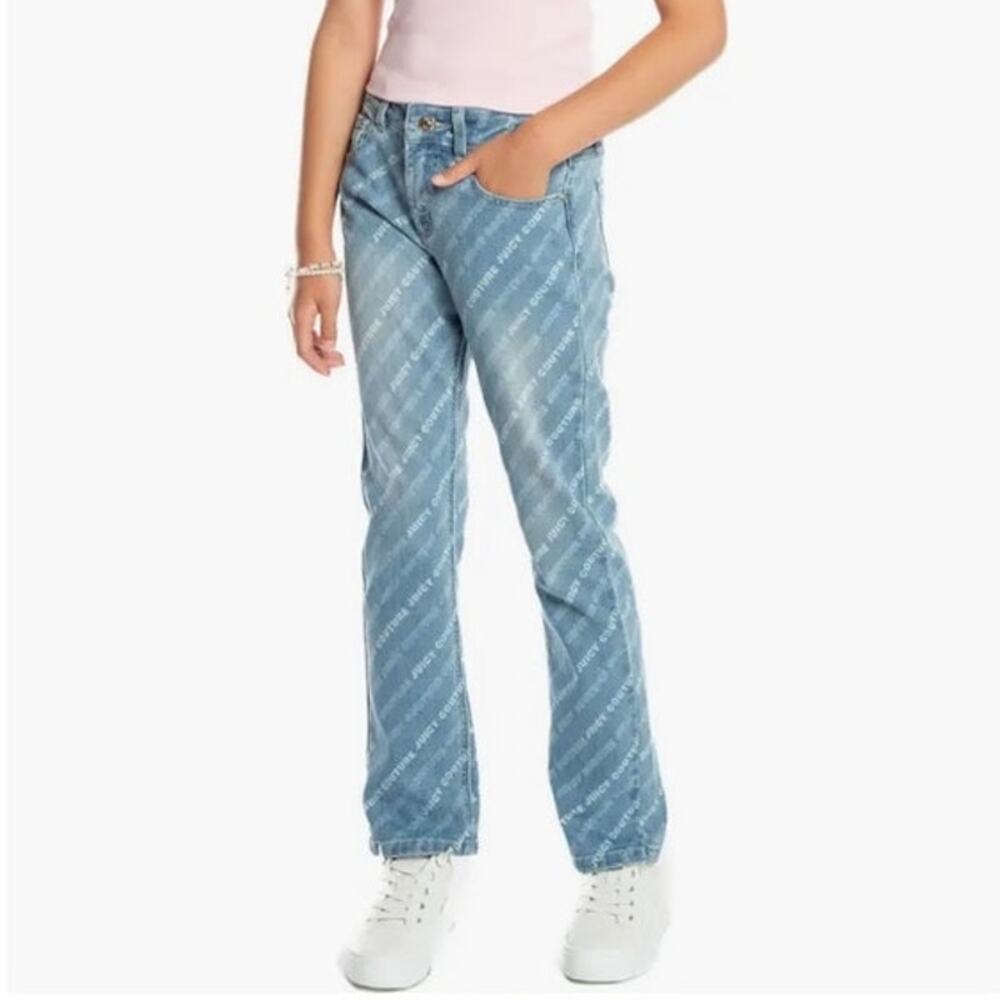 Juicy Couture Kids All Over Print Straight Jean Girls 8 Med Wash Stretch Denim